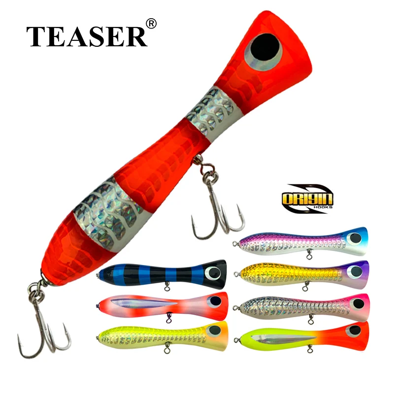 

TEASER Wood Popper Stick Lure Bait 120g Big Game Fishing Trolling Casting Carpenter Lure Deepsea Jerkbait Mahi Yellow Tail Shark