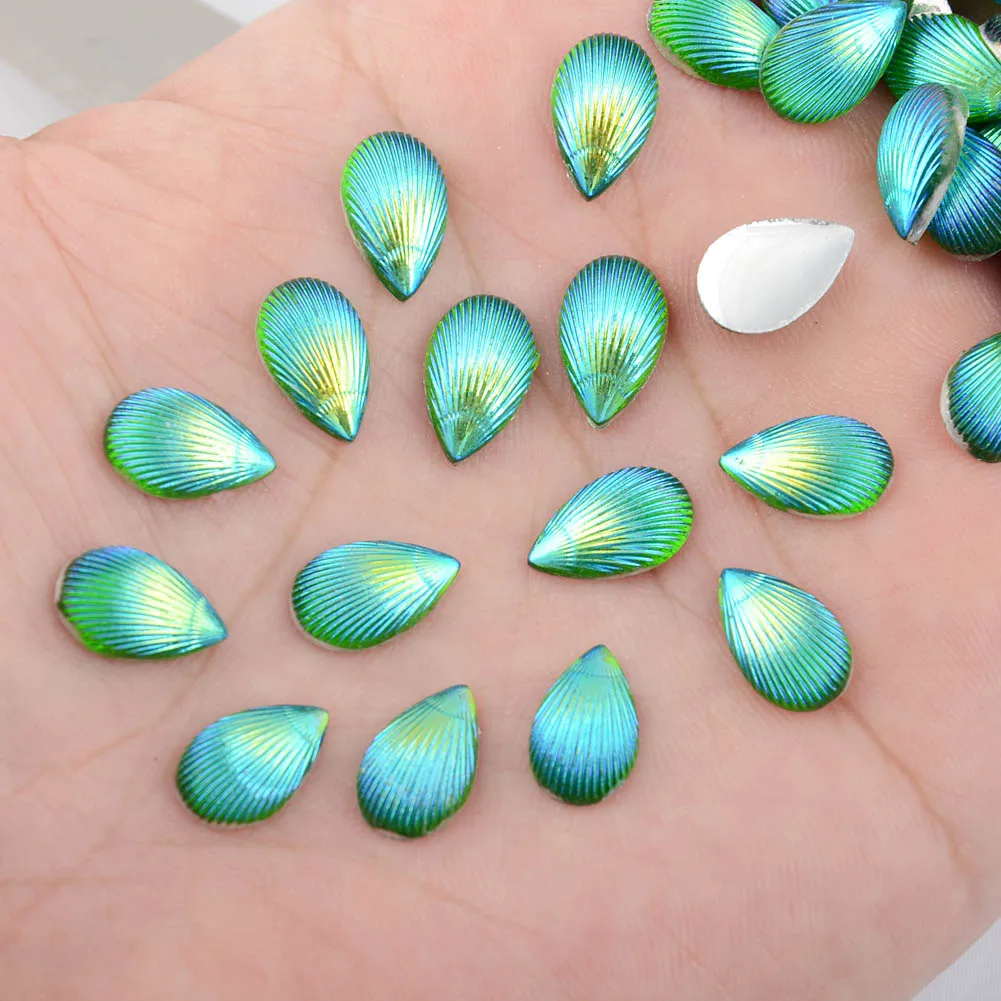 BOLIAO 40Pcs 8*13mm (0.31*0.51in) AB Drop Shape Green Color Resin Rhinestone Flatback For Crafts Clothing Dress Decoration