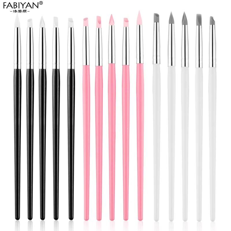 5Pcs Nail Art Pen Brush Soft Silicone Carving Craft Pottery Sculpture Emboss Shaping Hollow Building Clay Manicure Dotting Tools