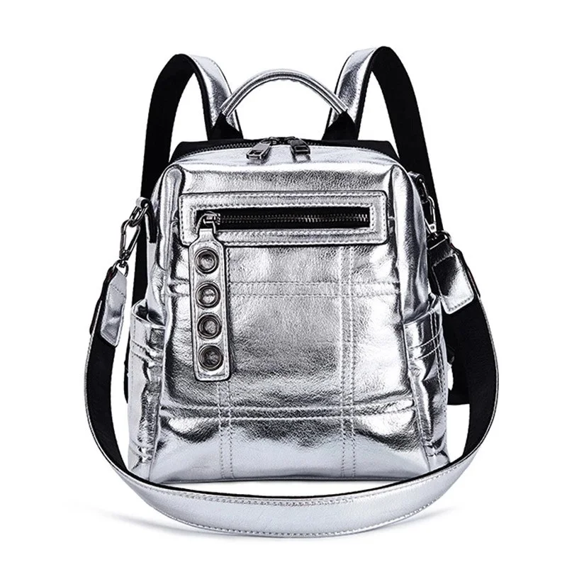 NIGEDU Glitter Backpack Women Shoulder bag Multifunction Backpacks For Teenage Girls Schoolbag Female Rucksack Travel Bag Silver