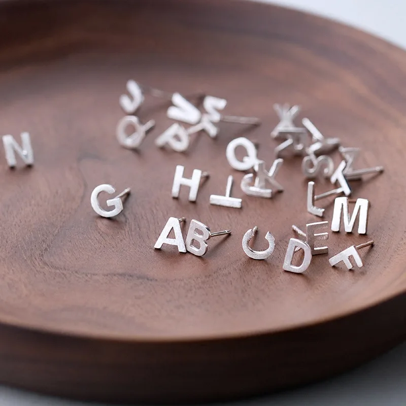 Silver Color 26 A-Z Initial Letter Stud Earrings Personality DIY Alphabet Name Earring Piercing Ear Jewelry Pendientes Brincos
