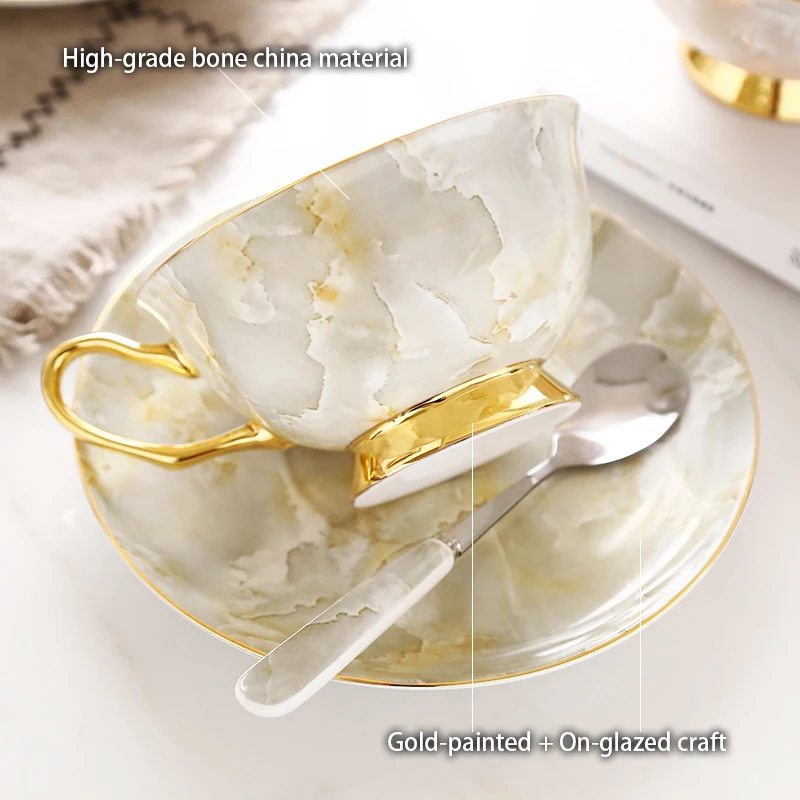 Marble Bone China Coffee Set Marbling Porcelain Tea Set Pot Cup Ceramic Mug Sugar Bowl Creamer Teapot Party Drinkware Coffeeware