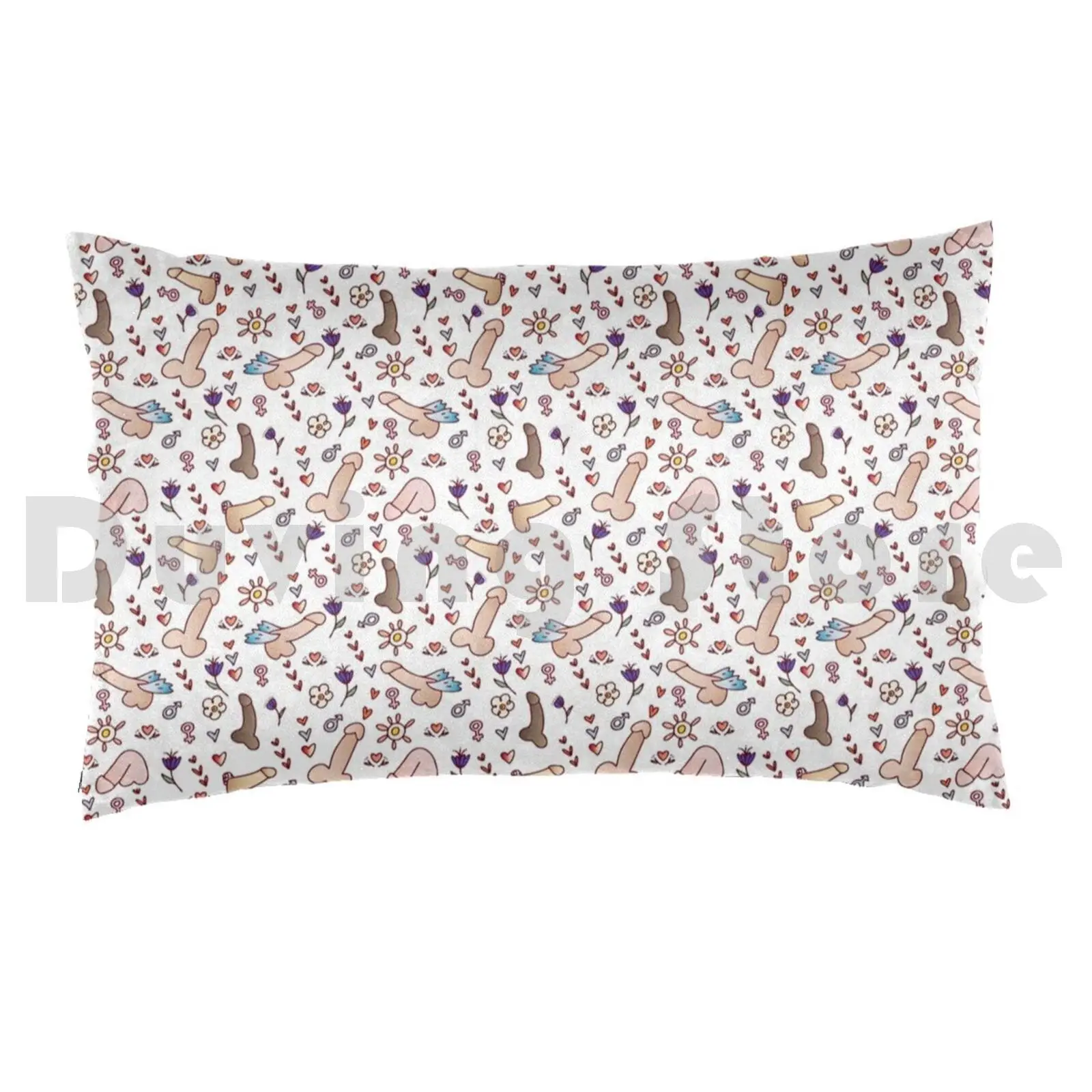 Pattern Pillow Case Printed 50x75 Adult Pattern Funny Repeat All Over Dildo Cock Ball Mens Female