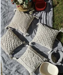 45x45cm 100% Cotton Macrame Handmade Cotton Thread Pillow Covers Geometry Bohemia Cushion Covers Home Decor Custom Size