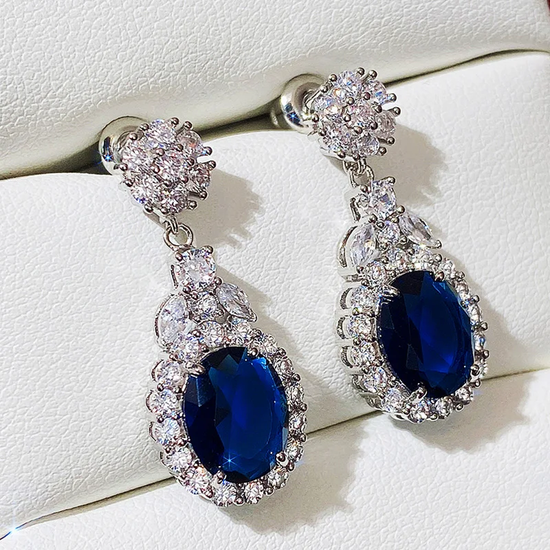 Huitan Neu gestaltete Damen-Ohrringe, luxuriös, blau/weiß, Zirkonia, Temperament, Ohr-Accessoires, hochwertiger Schmuck