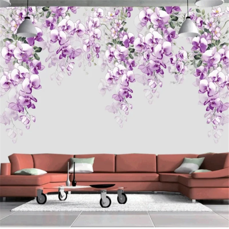

wellyu Custom mural 3d wallpaper European-style hand-painted purple floral background living room bedroom background wallpaper