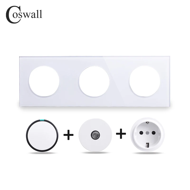 COSWALL R11 White Glass Panel Wall Switch EU French Socket USB Charger Female TV RJ45 CAT6  Modules DIY Free Combination