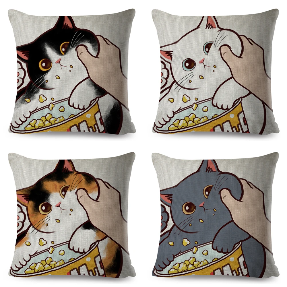 SEVENWELL Federa per cuscino a forma di gatto nero 45 x 45 cm, con fiore per casa, soggiorno, divano, letto, decorazione, 45,7 x 45,7 cm