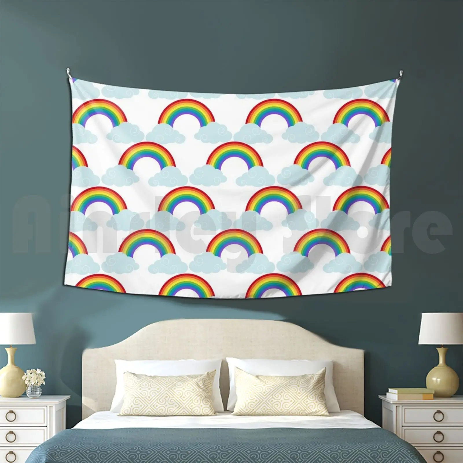 Simple Rainbow And Cloud Pattern Tapestry Background Wall Hanging Rainbow Raindrops Rain Cloud Clouds Cute Weather