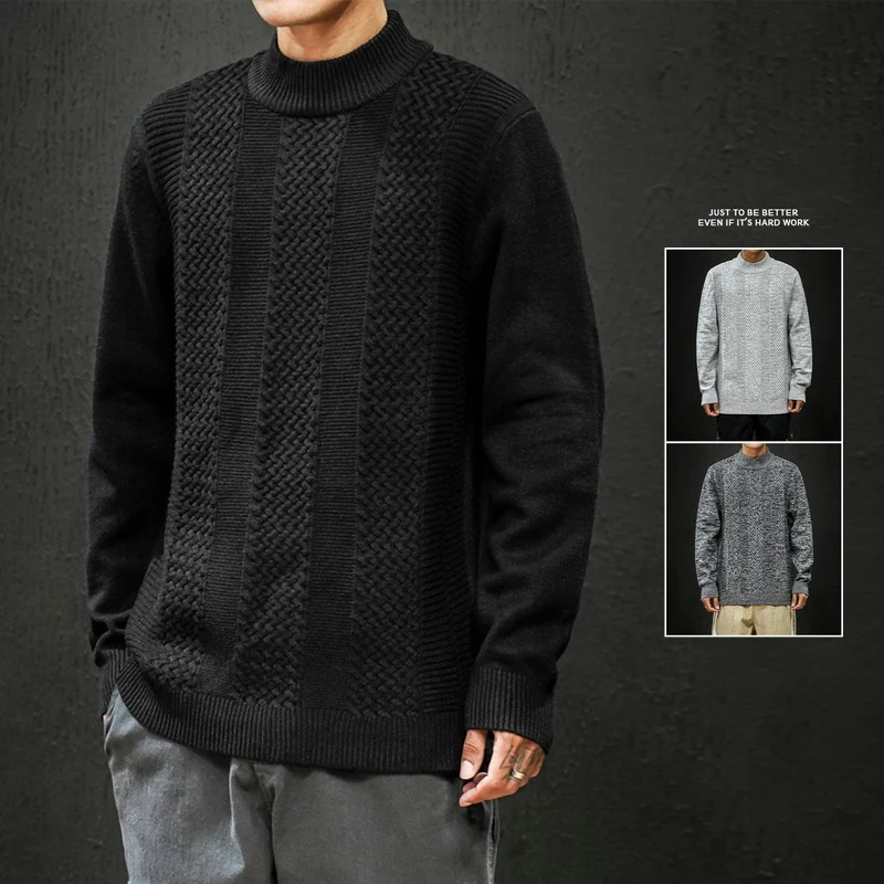 Men's Knitted Sweater High Collar Winter Warm Sweater Mens Autumn Sweater