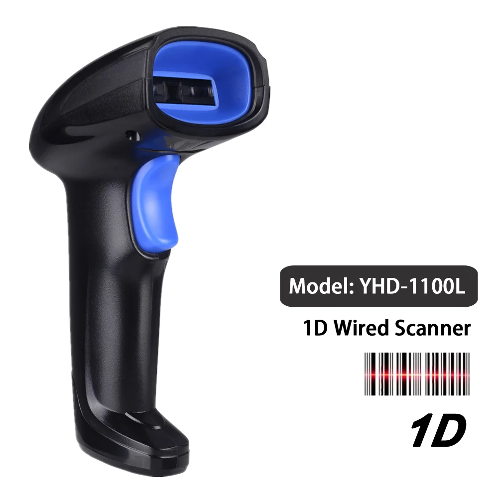 Scanner de código de barras a laser USB 1D para leitores de código de barras portáteis 2D Qr, dispositivos de ferramentas de digitalização para loja, supermercado, biblioteca, armazém