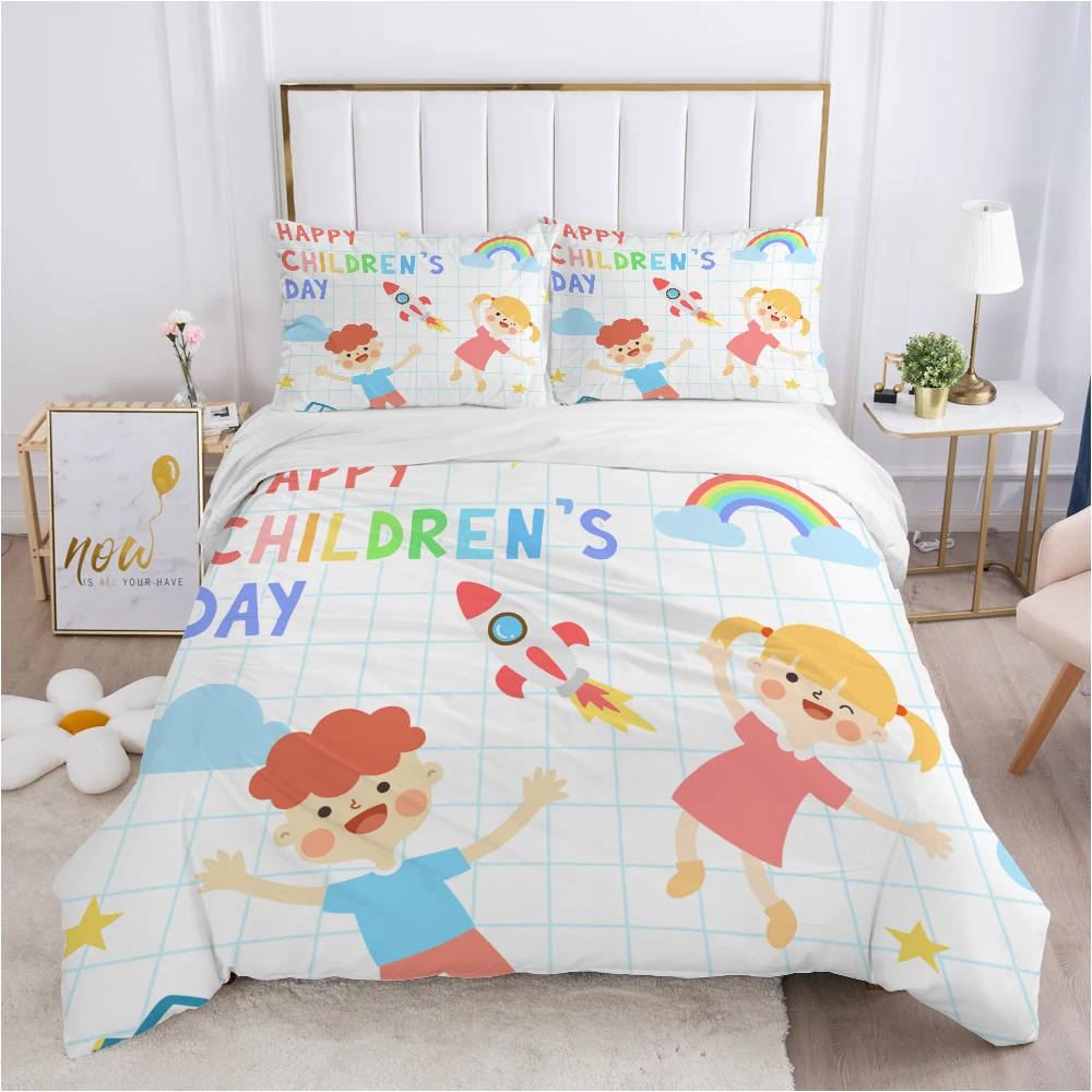 Children Bedding set for Kids Baby Child 140x200 200x200 Quilt/Blanket Duvet Cover Set Pillowcase Bed linens Single rainbow