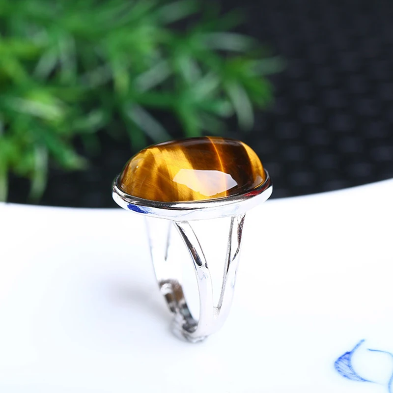 Natural Crystal Ring Yellow Tiger Eye Stone S925 Silver Mosaic Ring Men Women Crystal Rings Energy Stone Jewelry Wholesale