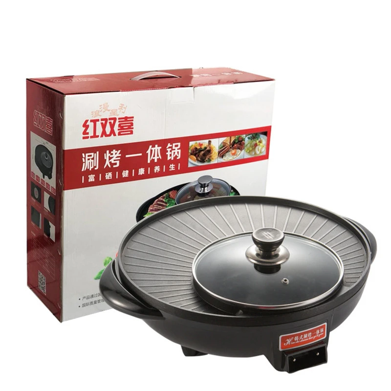 

Indoor 2-in-1 Hot Pot Electric Grill Multifunction Baking Pan Household Smoke Free Not Sticky Fried Meat Skewer Barbecue Machine