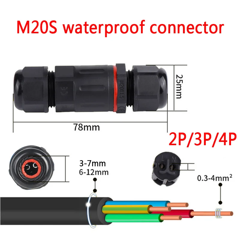 

IP68 Waterproof Connector I-Type M20S 2/3/4 Pin Electrical Terminal Adapter Wire Connector Screw Pin LEDLight Outdoor Connection