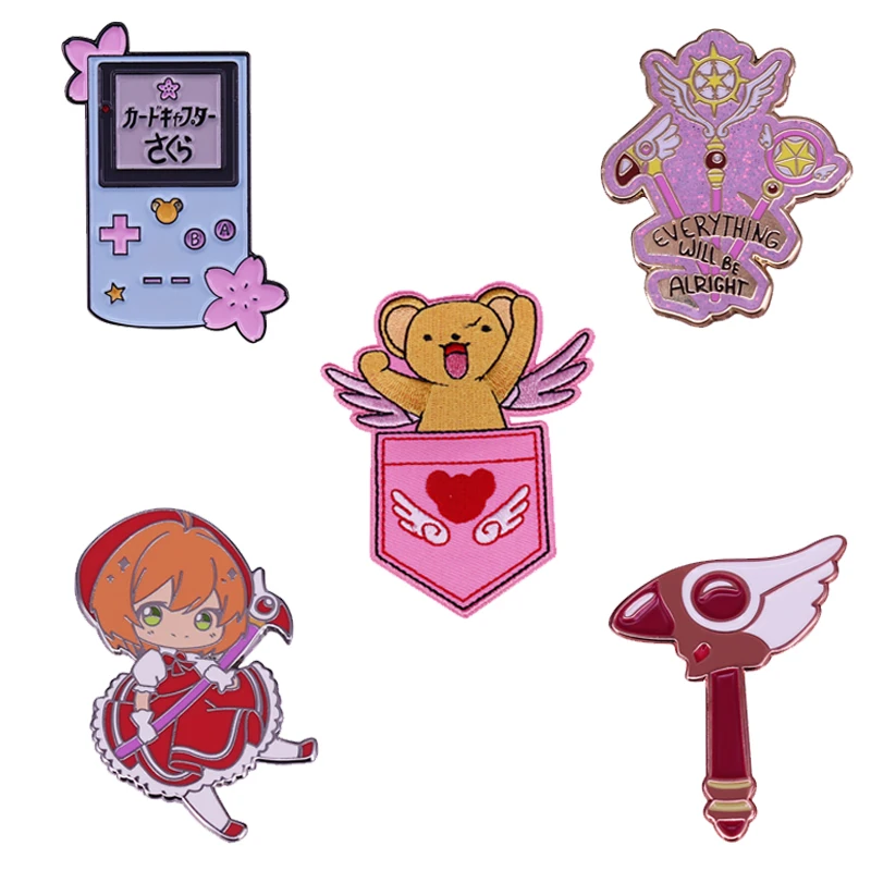 Cardcaptor Sakura Enamel Pin Classic Cartoon Anime Girl Badge Pink Patch Kero Chan Magic Wand Sealing Staff Gameboy Brooch