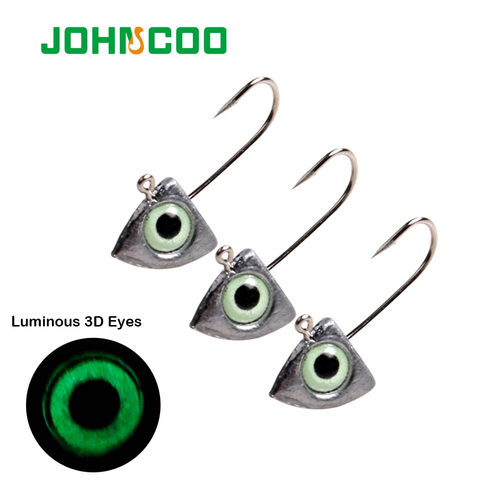 JOHNCOO 8pcs Luminous 3D Eye Jig Head Fishing Hook 2g 3g 4g 6g Jig Head for Bass Carp Fishing Jig Soft Lure Bass Fishing