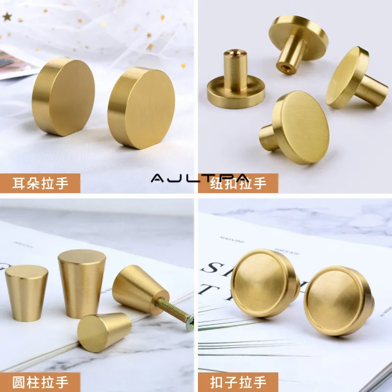 50Pcs Round Brass Drawer Pulls Handles Cabinet Door Wardrobe Dresser Pulls Knobs Kitchen Pure Copper Hardware Pull