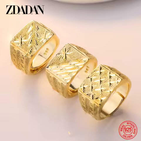 ZDADAN 925 Silver 18K Gold Ring For Women Men Wedding Jewelry