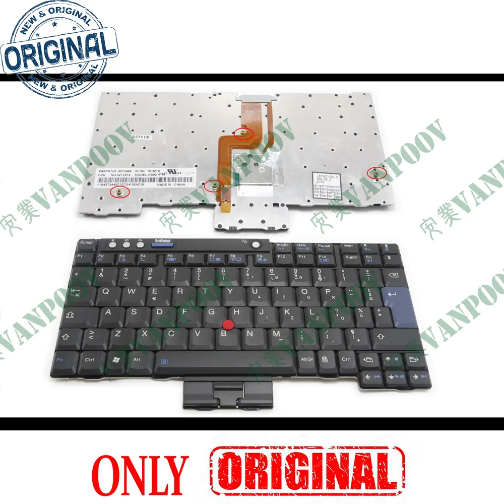 New AZERTY French Notebook Laptop keyboard for IBM Thinkpad X60 X60S X61 X61S X60T X61T Black FR - FRU 39T7270 39T7239 KS90-FR