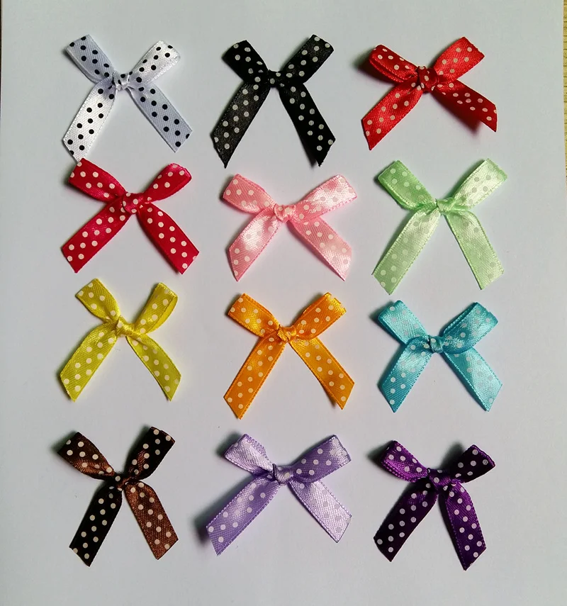 100 pcs/Lot Factory Handmade Children Clothes Accessories polka dot Satin Ribbon Bow Wedding Scrapbooking Embellishment Crafts
