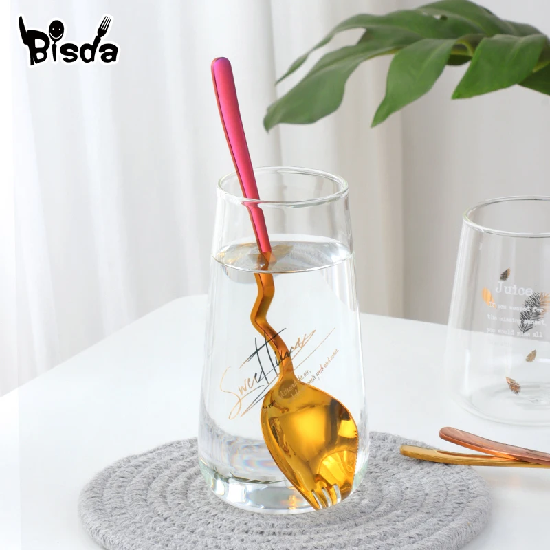 Stainless Steel Spoon Fork, Spork Hanging Cup, Salad Spoon, 8 Color, Dessert Snack Forks, Reusable Gold Party Dinnerware, 1Pc