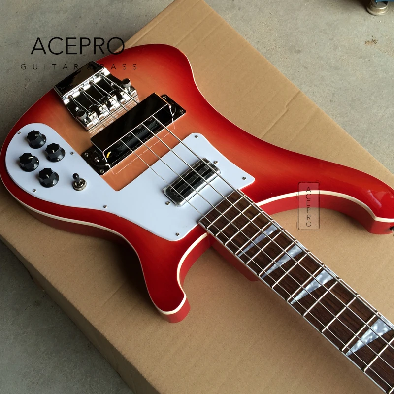 4003 Cherry Sunburst Electric Bass Guitar, Upgrade Adjustable Bridge Available, White Pickguard, High Quality, Free Shipping