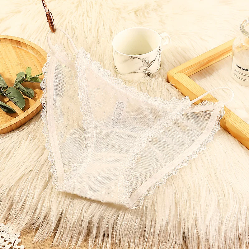 Women\'s underwear sexy seamless lace hollow out gauze ribbon middle waist female panties ladies breathable comfortable lingerie