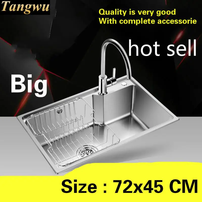 

Free shipping Household standard high-grade kitchen single trough sink food grade 304 stainless steel big hot sell 720x450 MM
