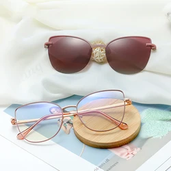 Kanspace Fashion Cat Eye New Arrival Glasses Frame Women 2 In 1 Clip On Sunglasses Vintage Myopia Optical Eyewear Magnetic 95951