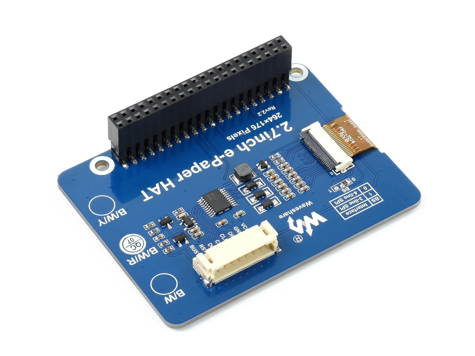 Waveshare 2.7Inch E-Papier E-Ink Display Hoed (B) Voor Raspberry Pi, 264 × 176 Pixels, Rood/Zwart/Wit Drie-Kleur, Spi-interface