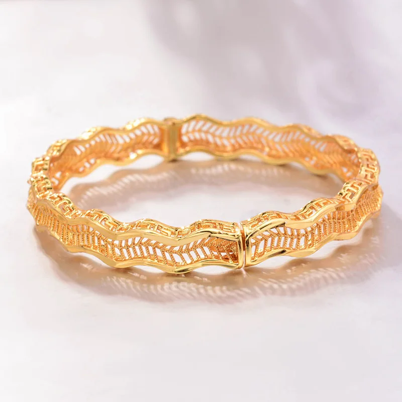 ANNAYOYO 1Pcs/lot Ethiopian Africa wave Gold Color Bangles for Women Bride Bracelet African Wedding Jewelry Middle East Items