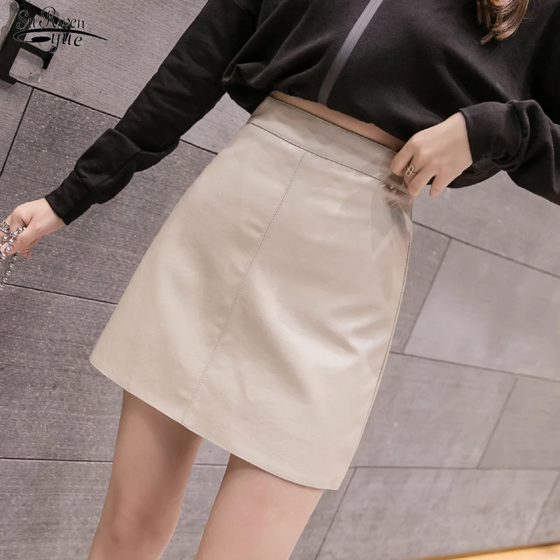 

Autumn Winter New Korean High Waist Mini Skirt Female 4 Colors Chic Black Sexy Saia A-line PU Skirts Women Leather Skirt 16196