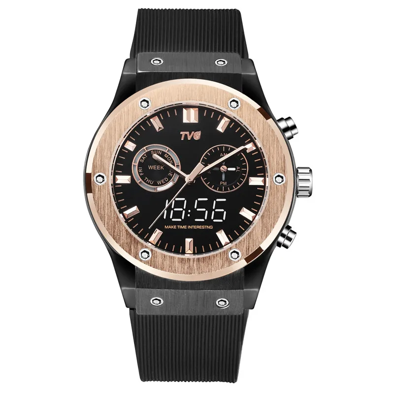 Men Watch Waterproof Dual Display Quartz Watch Stainless Steel Case LED Digital Real Small Dial Luxury Men Clock TVG KM901