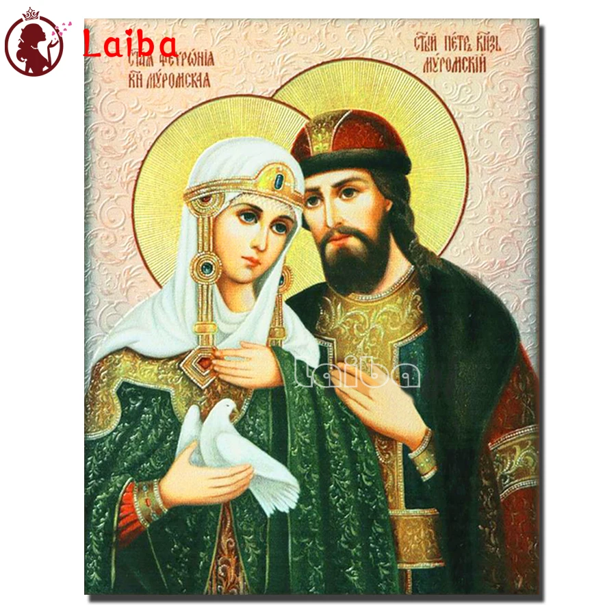 Sts. Peter e Ivana-Pintura de diamante, ponto cruz, bordado em mosaico, ícone religioso, quadrado completo, broca redonda, faça você mesmo, 5D, Sts