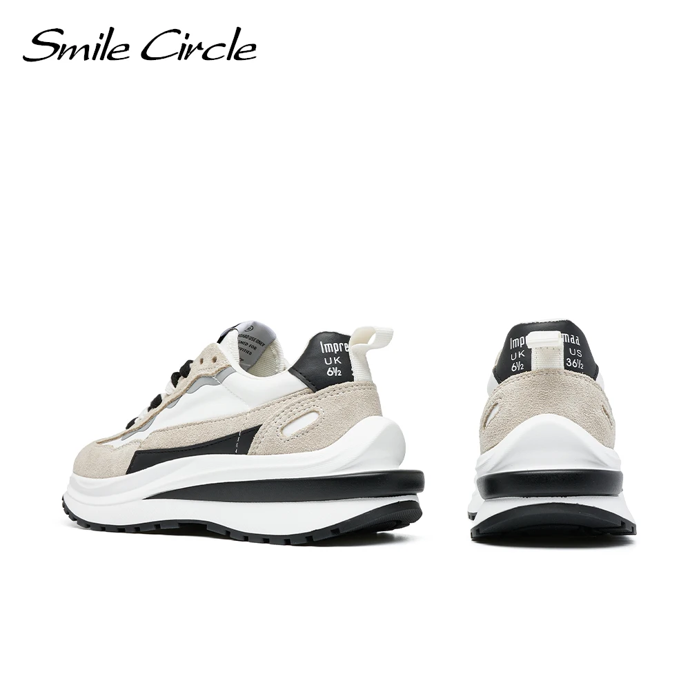 Smile Circle Sneakers Women Flat Platform Sneakers Fashion Splicing Casual Round toe Thick bottom Shoes White Chunky Trainers