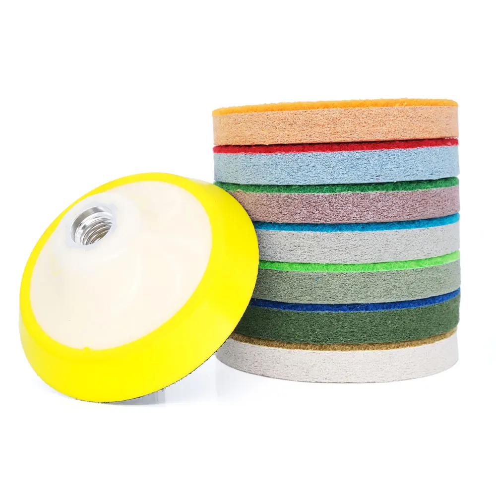 

4 Inch Diamond Polishing Sponge Fiber Pads with Backer Pad 8-Pcs/Lot for Granite Marble Artificial Stone Polishing Cleaning