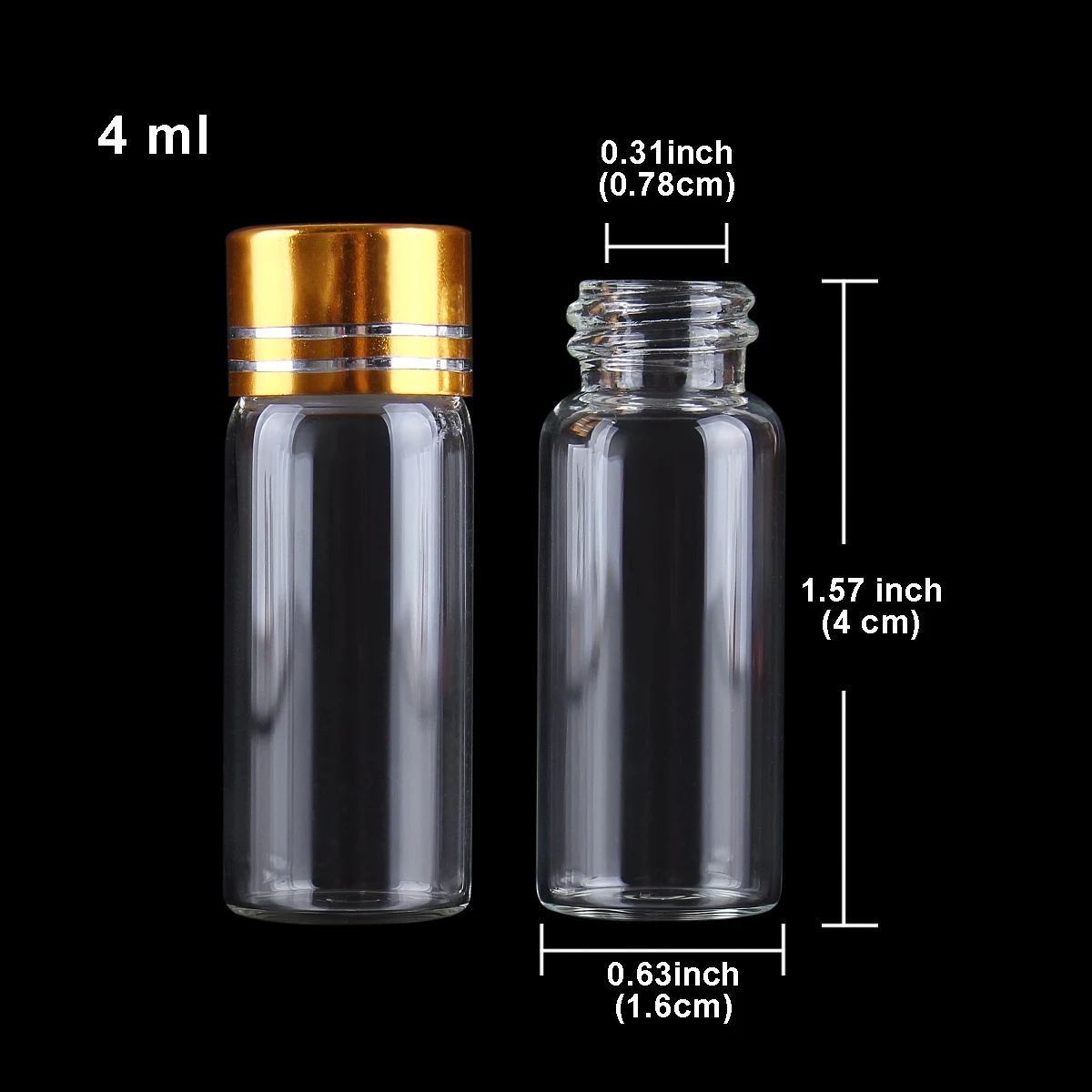 wholesale 100 pieces 4ml 16*40mm Glass Bottles with Golden Caps Mini Glass Bottles Tiny Jars Vials