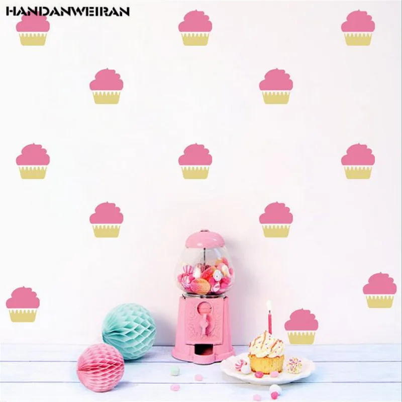 16Pcs Pink Ice Cream Puff Cake Wall Stickers For Children's Room Environmentally Friendly Removable Home Decoration 21*29cm