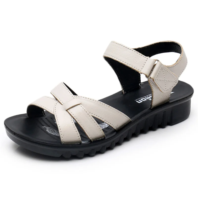 MVVJKEHot Summer Shoes women leather soft bottom fashion sandals female open toe platform casual sandals mother shoes free shipp