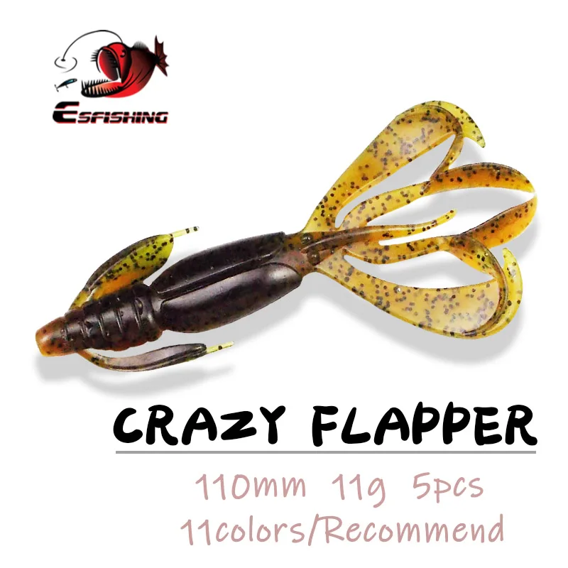 ESFISHING Pesca Silicone Bait Crazy Flapper 110mm11.4g 5pcs Swimbait Inject Salts Fishing Tackle Soft Fishing Lure