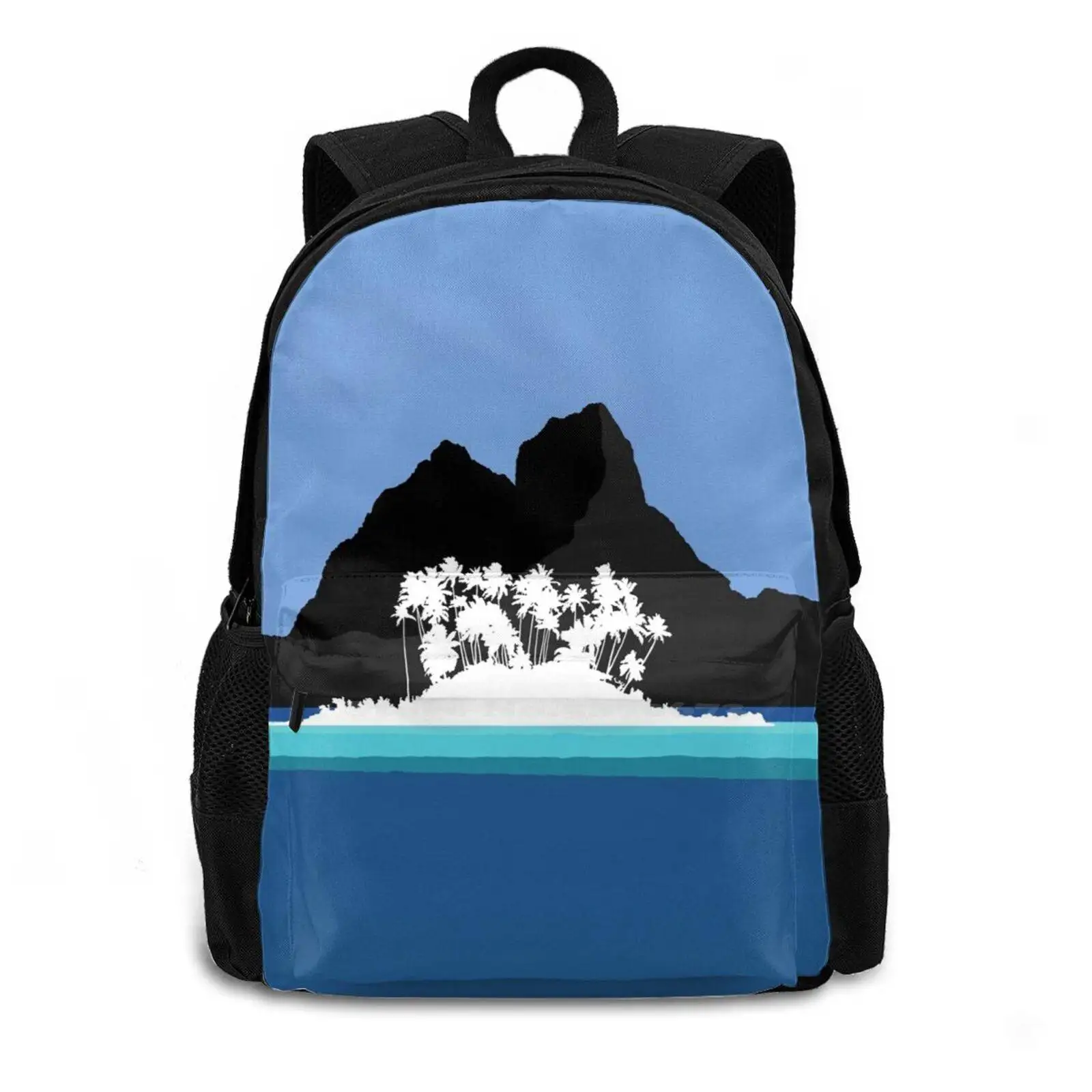 Palm Tree Island Bag Backpack For Men Women Girls Teenage Island Mountain Palm Tree Ocean Water Tahiti Sandbar French Polynesia