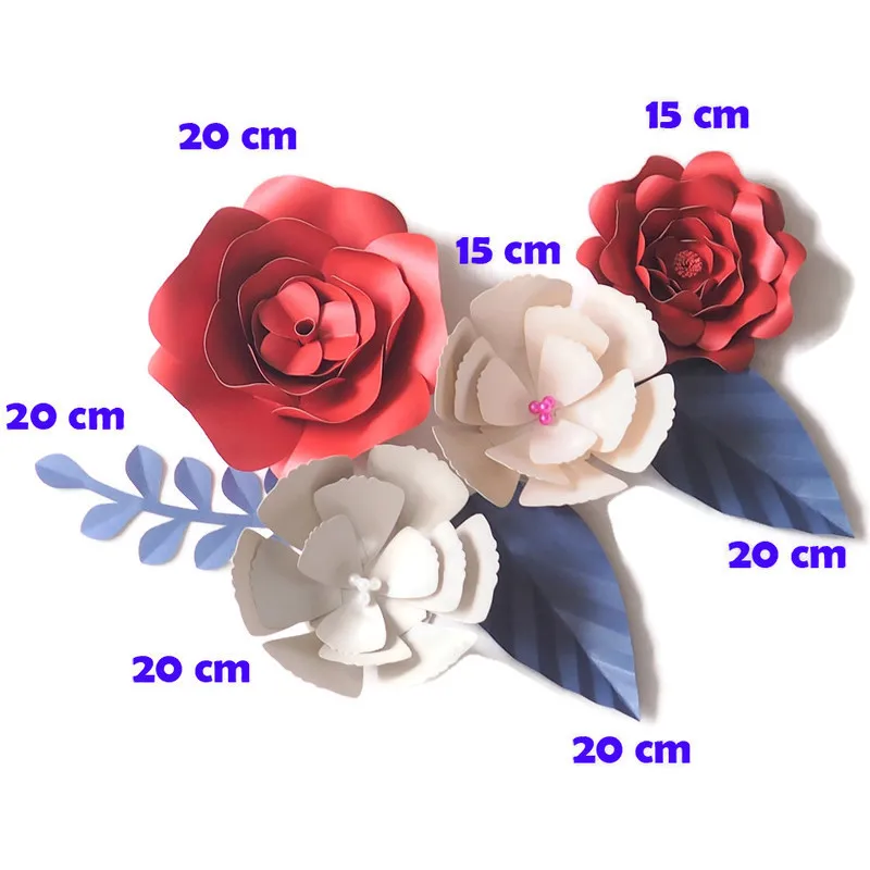 DIY Artificial Flowers Fleurs Artificielles Backdrop Giant Paper Flowers 4PCS 3 Paper Leave Wedding Party Decoration Baby Shower