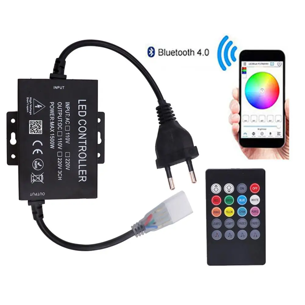 

20key Bluetooth-compatible Music Remote Control Kit RGB 1500W Led Controller 110V 220V Led Dimmer With US EU UK AU Power Plug