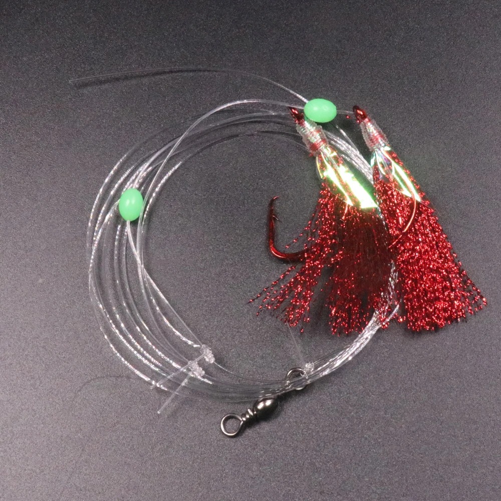 4 Bags 3/0 4/0 5/0 Red Nickle circle hook Large Flash Sabikis Cod Catcher Fishing Rig With Lumo Bead Saltwater Fishing Rigs