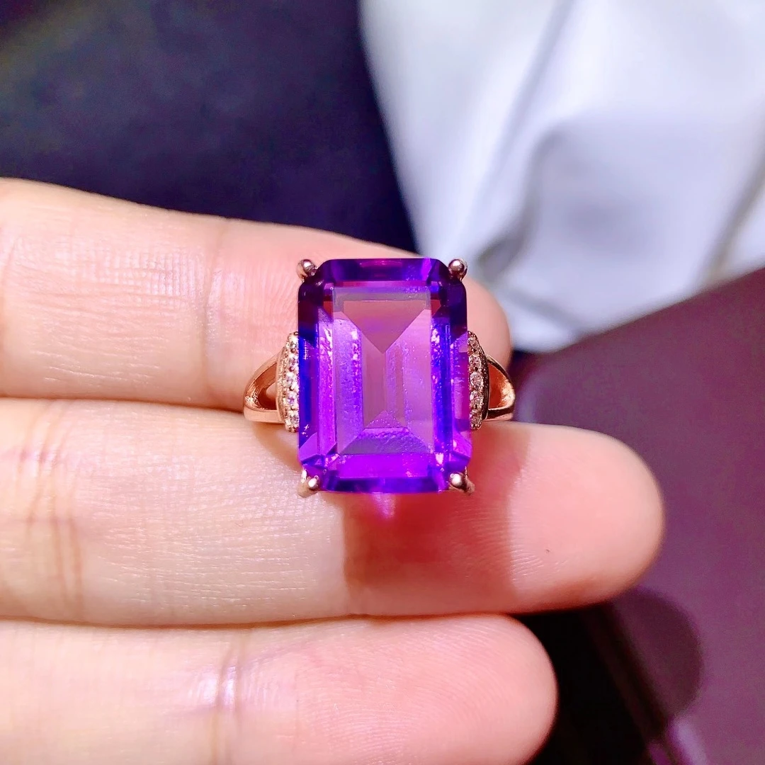 

CoLife Jewelry 100% Natural Amethyst Ring for Party 10mm*14mm Emerald Cut Amethyst Silver Ring 925 Silver Amethyst Jewelry