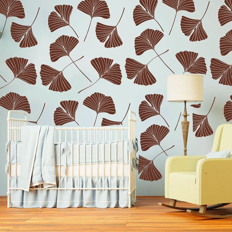 Cute 40Pcs Ginkgo Biloba Leaves Wall Decal Kids Room Bedroom Japan Tree Leaf Nature Wall Sticker Playroom Vinyl Home Decor