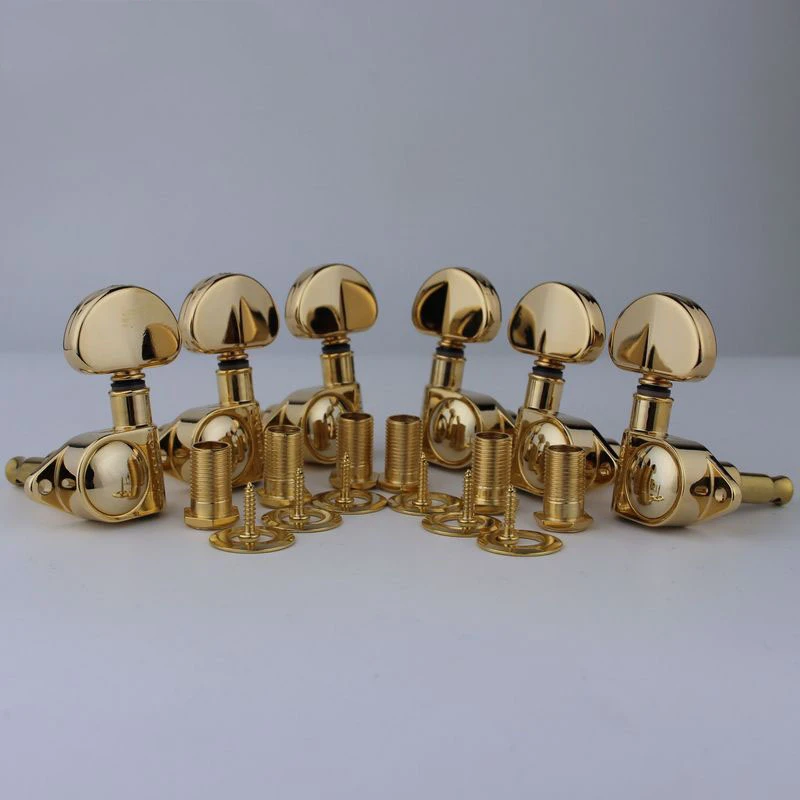 Gold Guitar Machine Heads (3L + 3R Handed) – 1:21 Sealed Tuners Tuning Key Pegs with Big handle