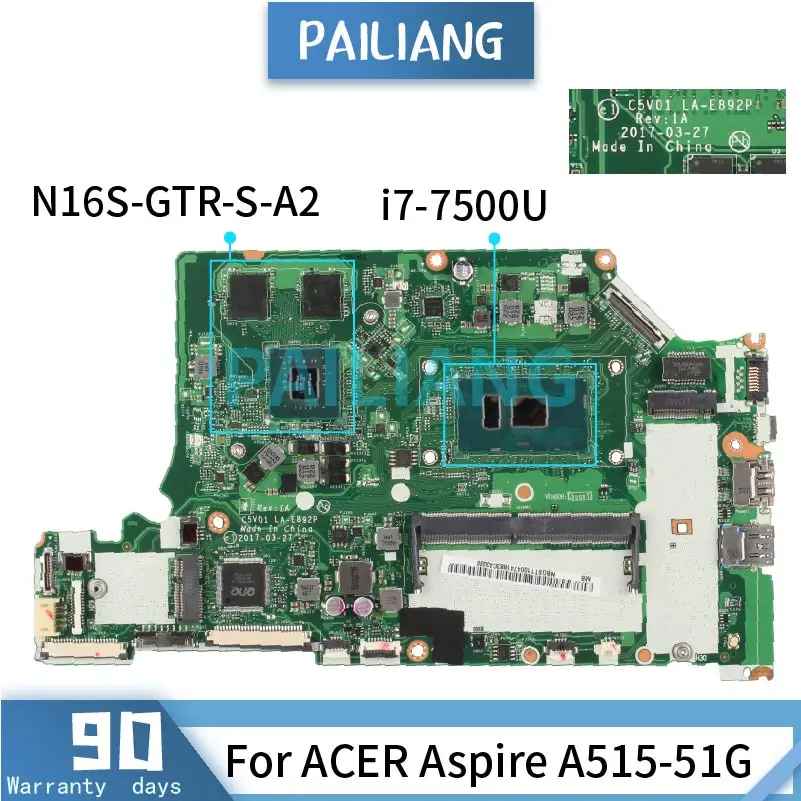 Mainboard For ACER Aspire A515-51G i7-7500U Laptop motherboard LA-E892P SR341 N16S-GTR-S-A2 DDR4 Tested OK