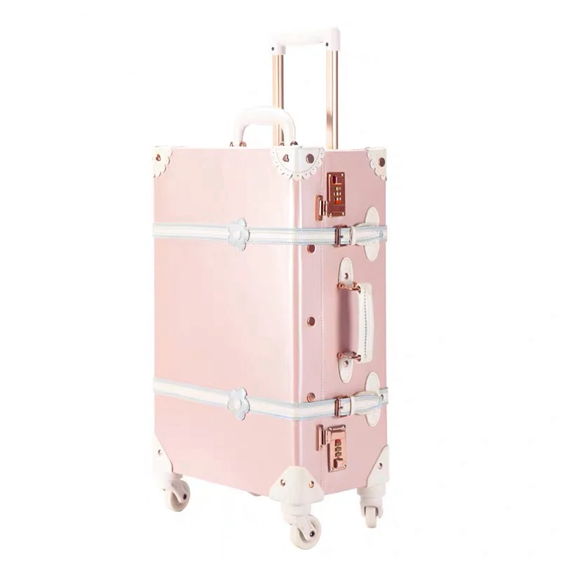 Vintage Luxury travel suitcase set with handbag pu leather trolley luggage valise women cute rolling luggage 20/22/24/26 inch